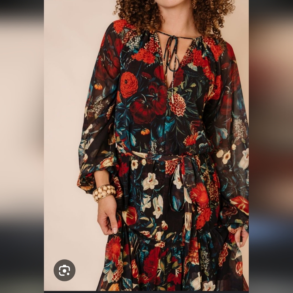 Ivy City Co Imogen Moody Floral Tiered Skirt Maxi Dress 1X - Picture 4 of 12